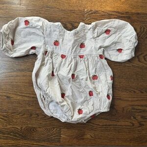 Pink Chicken Cream Romper with Orange Pumpkin Embroidery 18/24